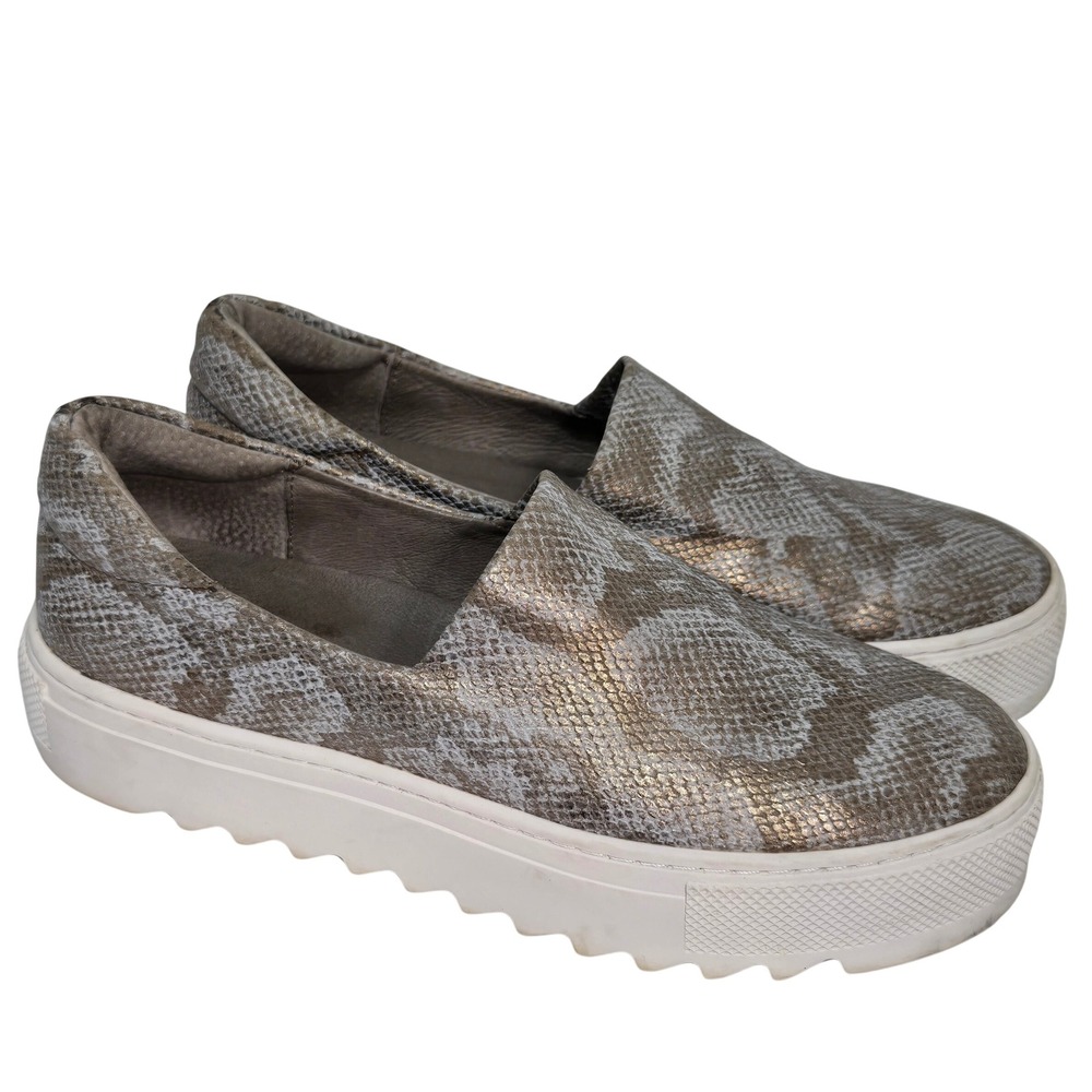 J/Slides NYC Womens Metallic Snakeskin Platform Slip On Sneakers Bronze Size 7.5